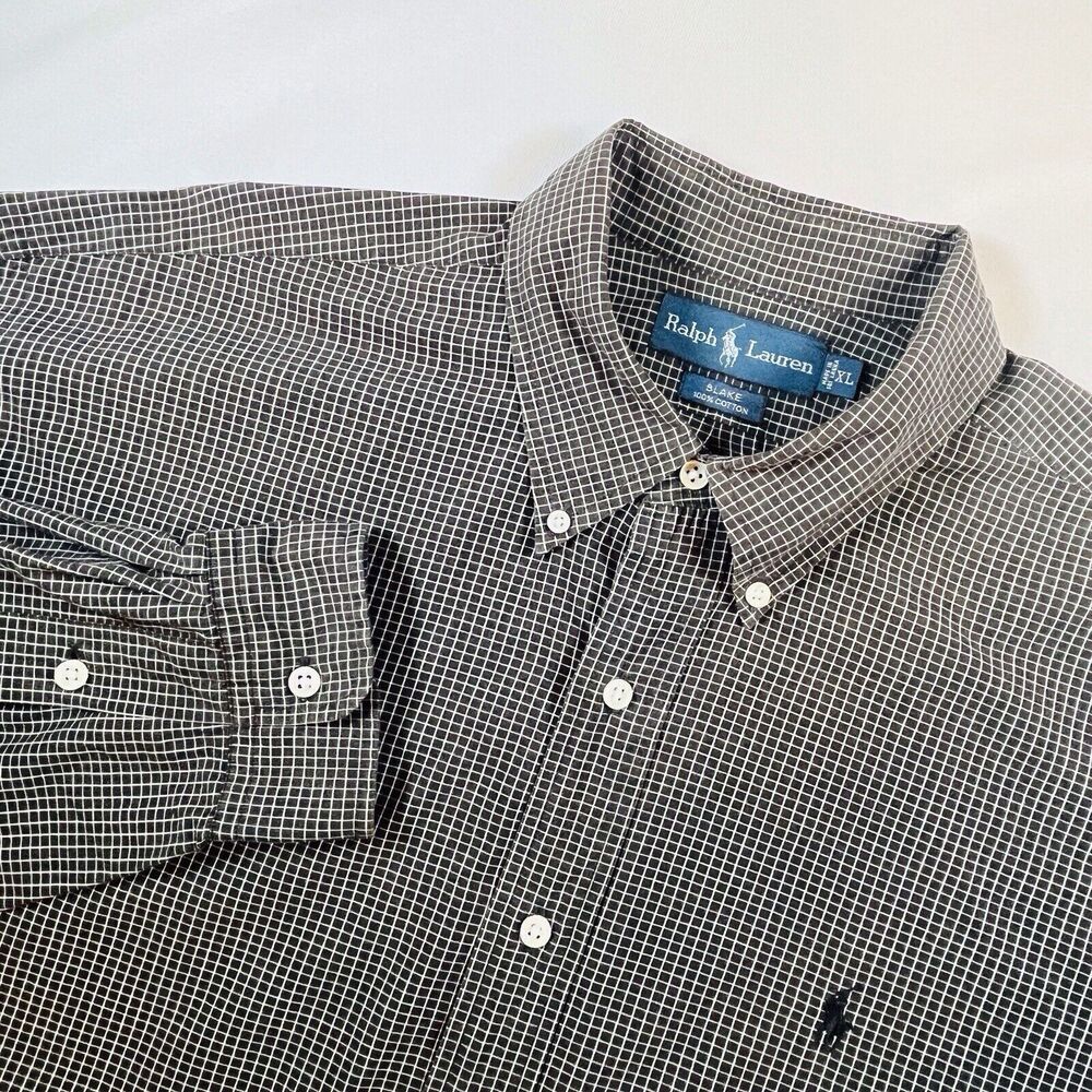 Ralph Lauren Blake Mens XL Brown White Micro Checked Button Down Long Sleeve